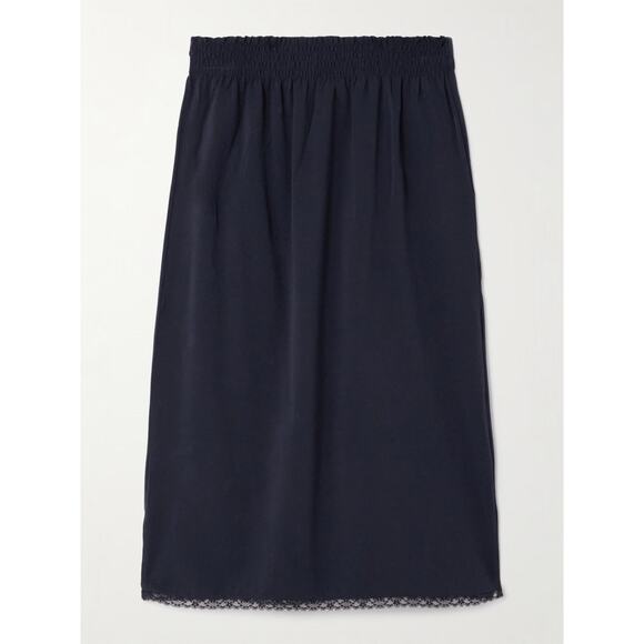 SHUSHU/TONG Lace Trim Stretch-Jersey Midi Skirt - 24 - Navy - Picture 1 of 4